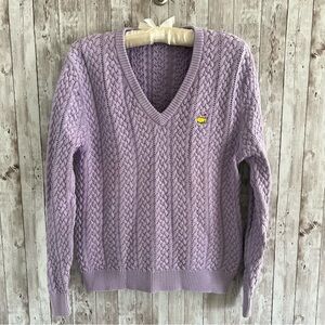 Masters Golf Magnolia Lane Vintage Lavender Cable Knit Cotton Sweater Medium